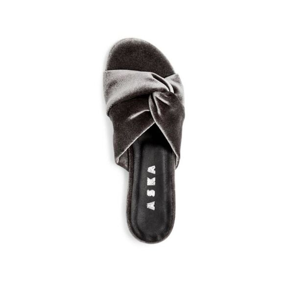 ASKA Womens Gray Knotted Emily Round Toe Block Heel Slip On Slide Sandals 39 - Picture 2 of 3